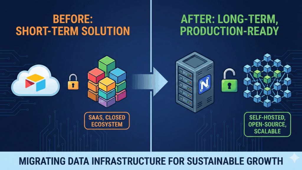 Building for the Long Term- Why We Replaced Airtable vs NocoDB (Real Case-Study), written by Mariela Slavenova, CEO, Marinext AI
